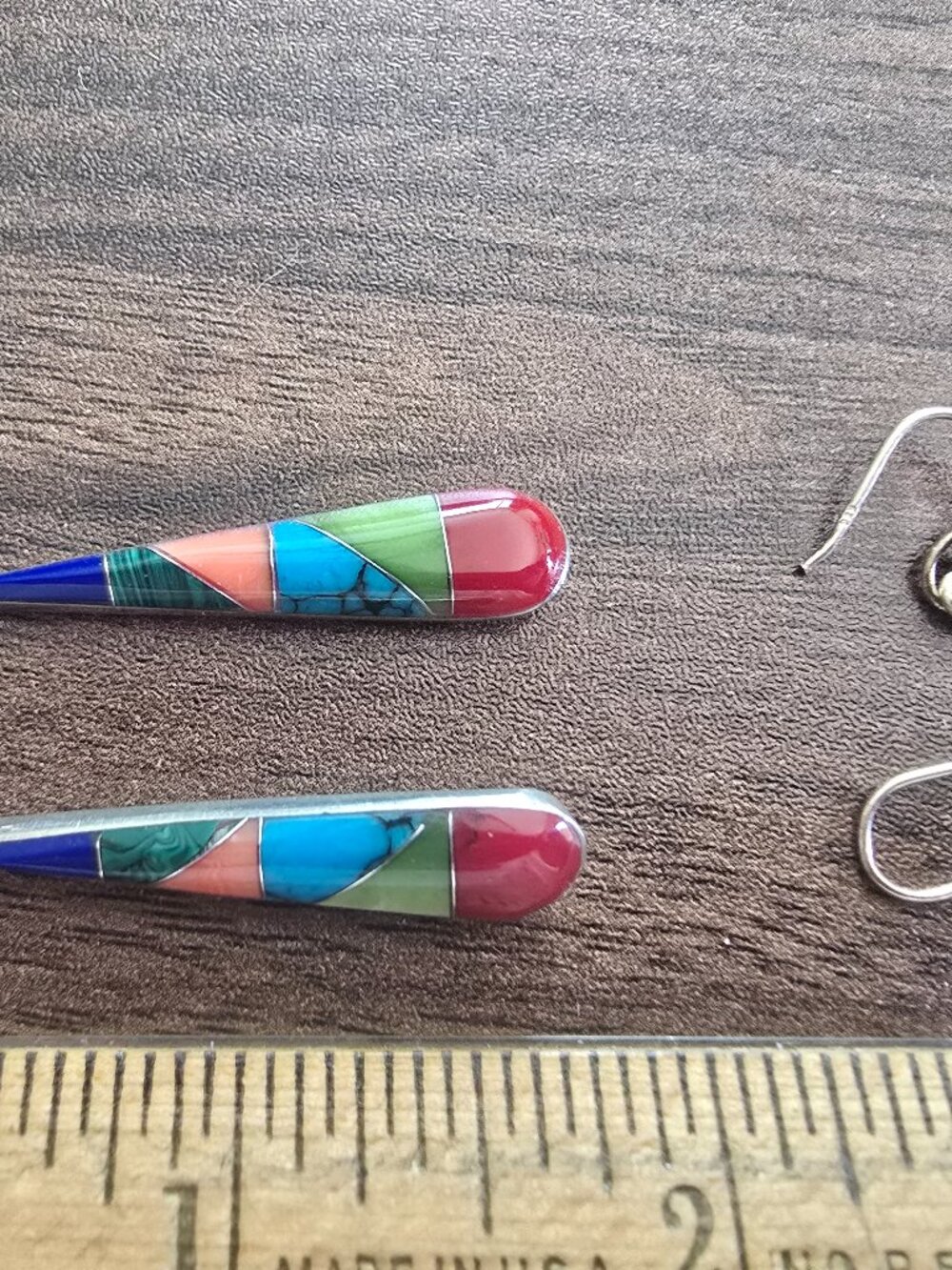 Multicolored and Orange Inlaid Earrings, Two Pairs of Earrings